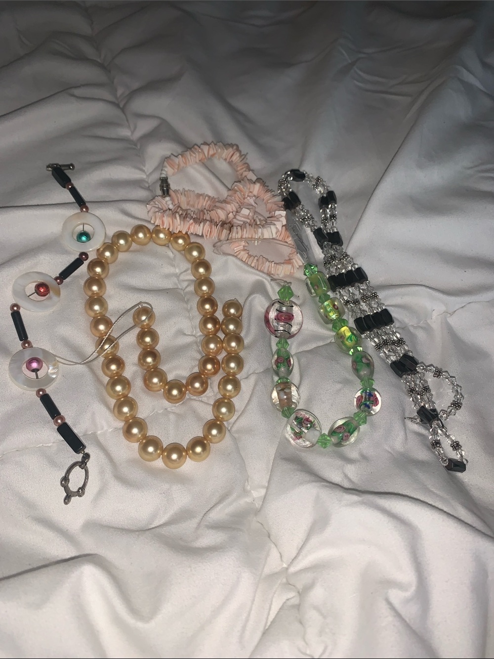 Small crafters lot mother of pearl glass beads hematite shell
